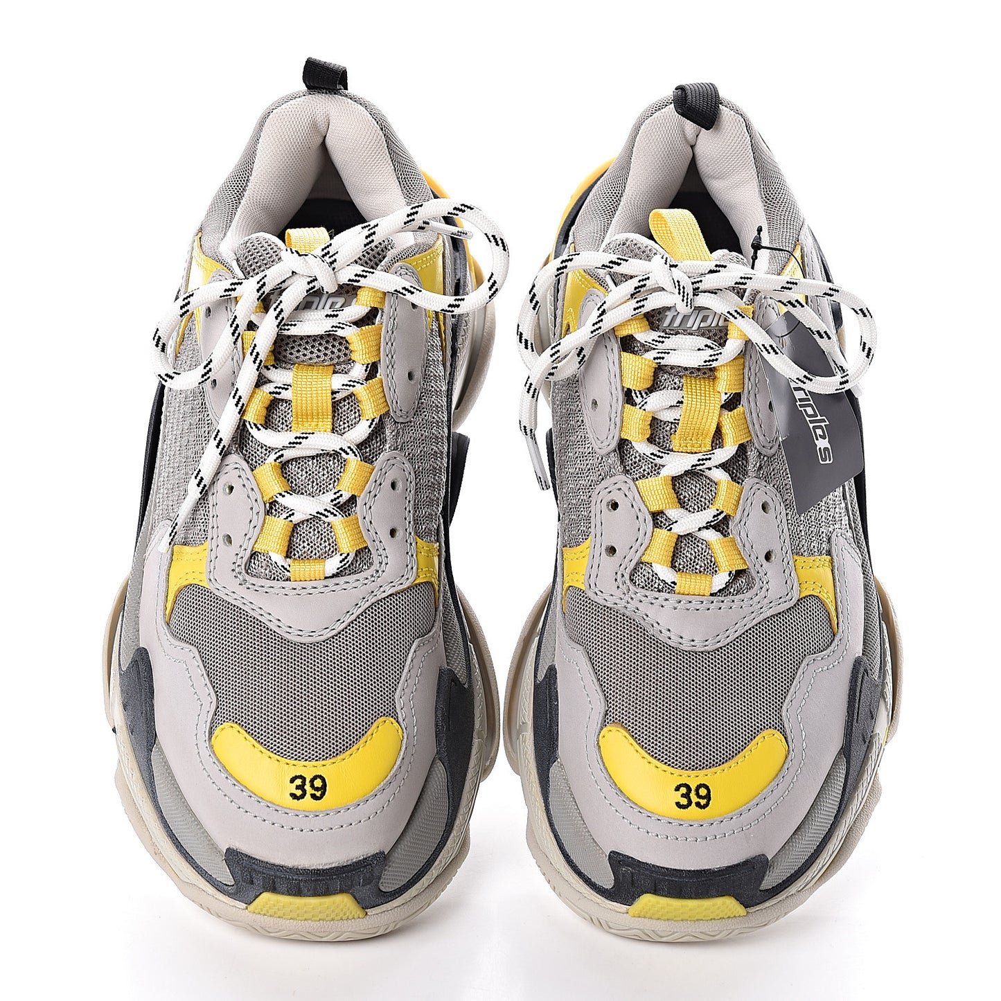 Fabric Mesh Womens Triple S Sneakers 39 Yellow Grey White