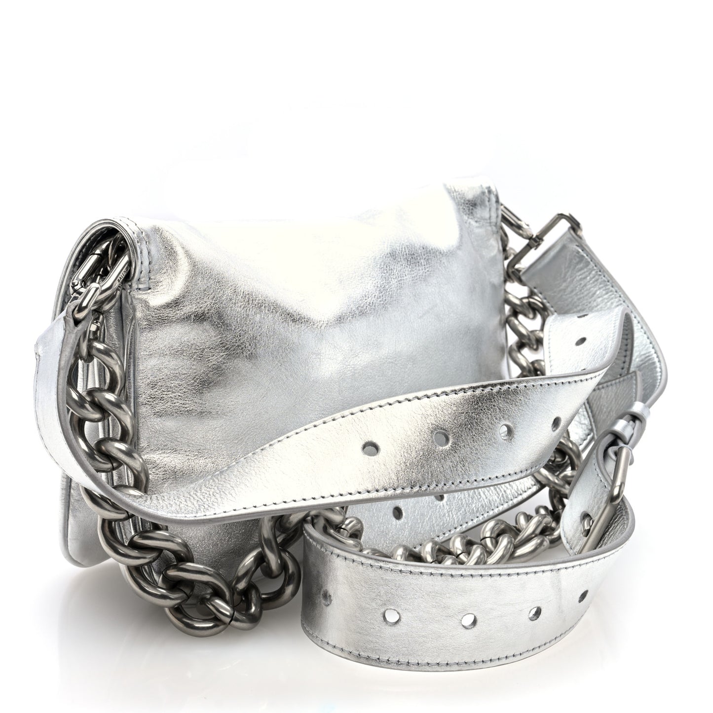 Metallic Peach Calfskin Small BB Soft Flap Bag Silver