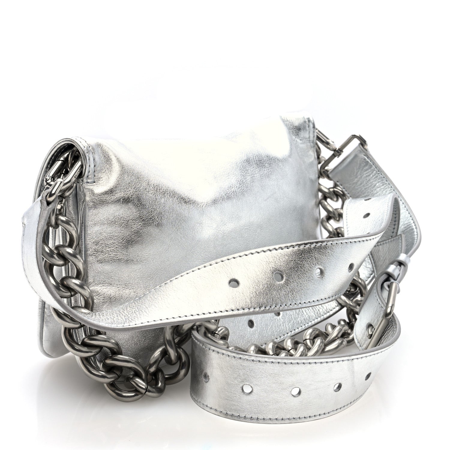 Balenciaga Metallic Peach Calfskin Small BB Soft Flap Bag Silver 3 of 8