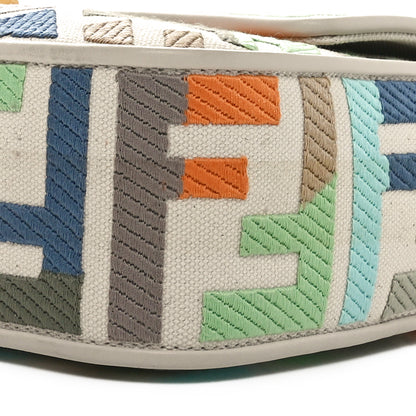Fendi Canvas Vitello Seta FF Multicolor Embroidered Baguette Grezzo Multicolor Latte 10 of 10