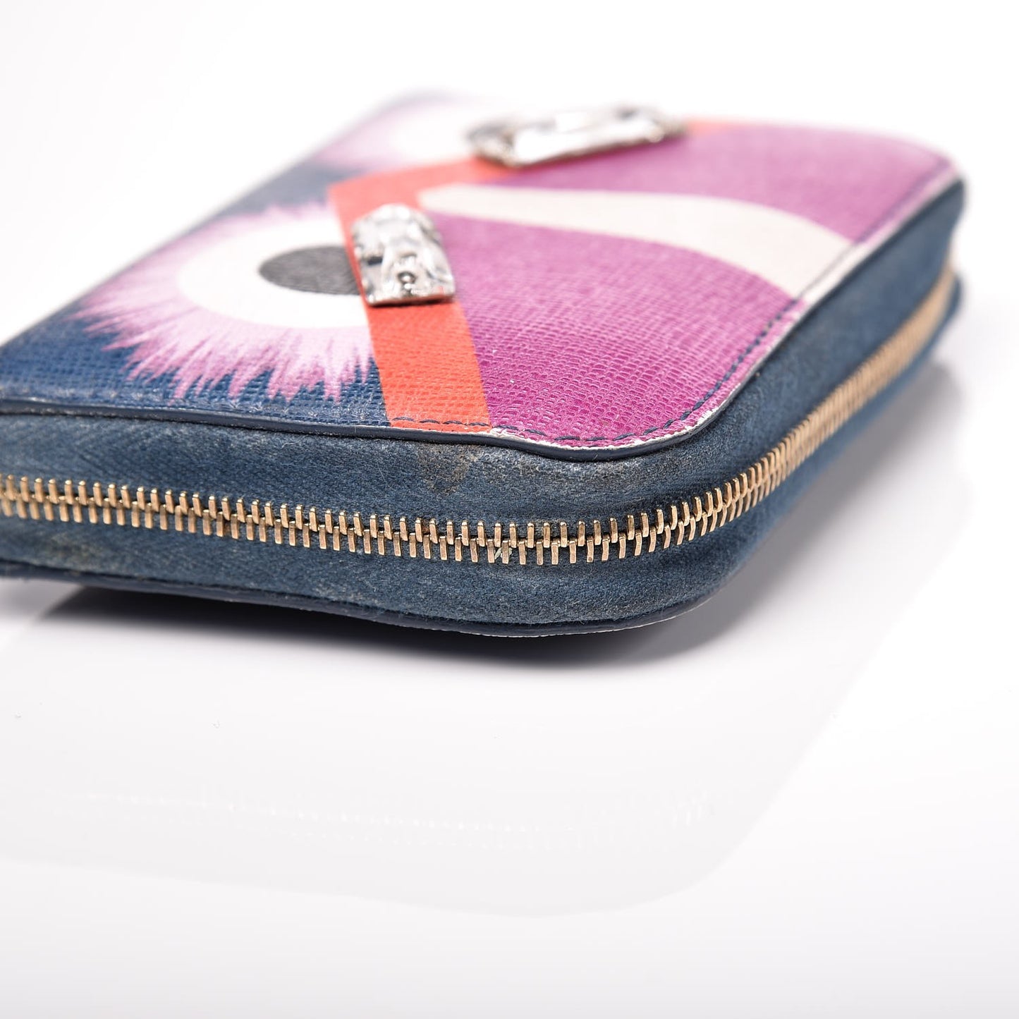 Vitello Elite Crystal Eye Monster Mini Zip Around Wallet Cobalt Lavender Pink