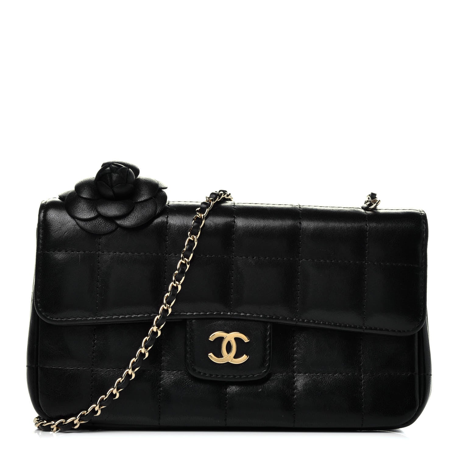 Chanel Lambskin Quilted Mini Chocolate Bar Camellia Flap Black 1 of 9