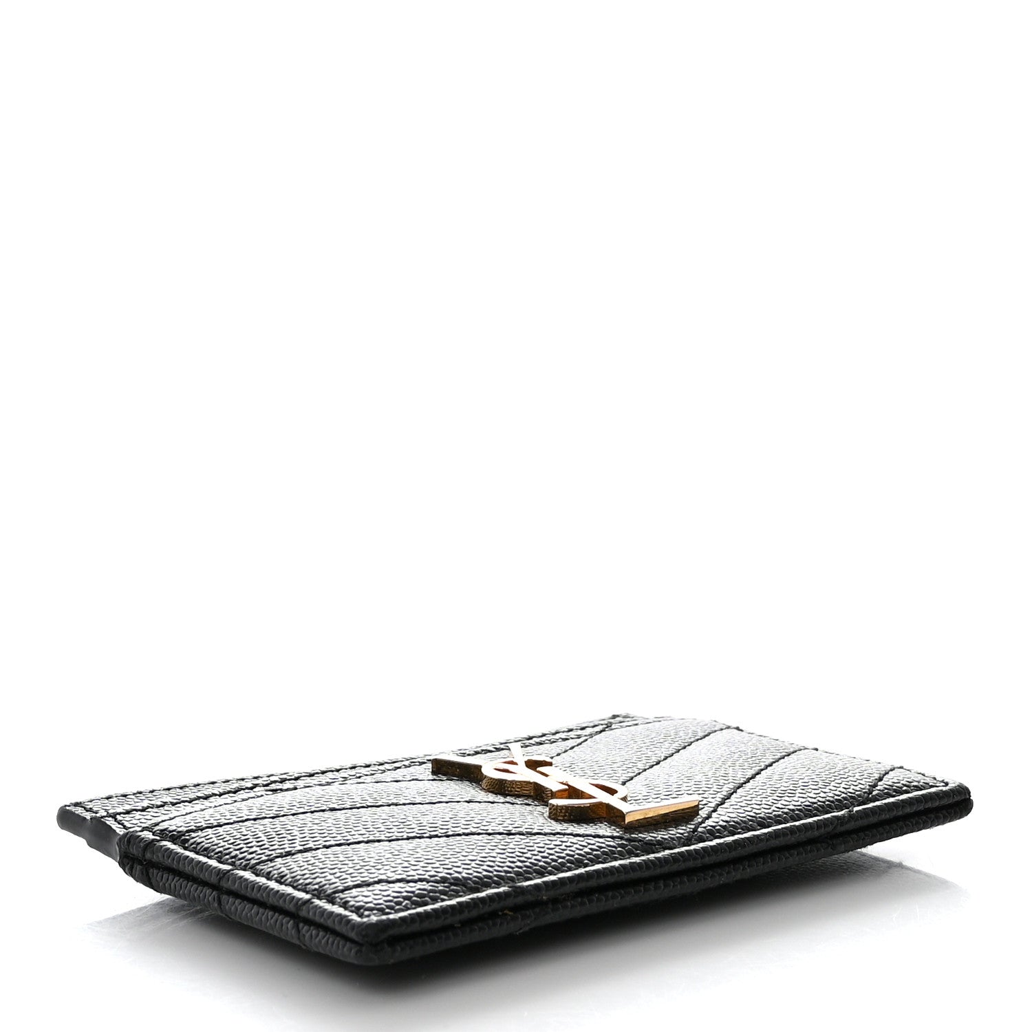 Saint Laurent Grain De Poudre Matelasse Chevron Monogram Credit Card Case Black 4 of 8