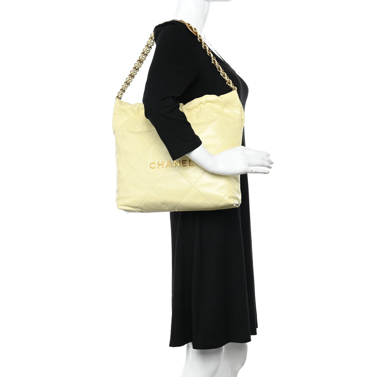 Shiny Calfskin Quilted Small Chanel 22 Light Yellow