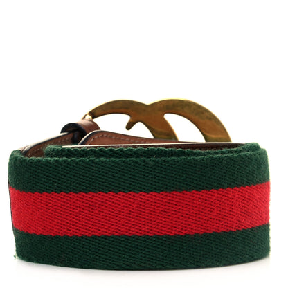 Gucci Nylon Calfskin Double G Web 40mm Belt 95 38 Green Red Cuir 2 of 5