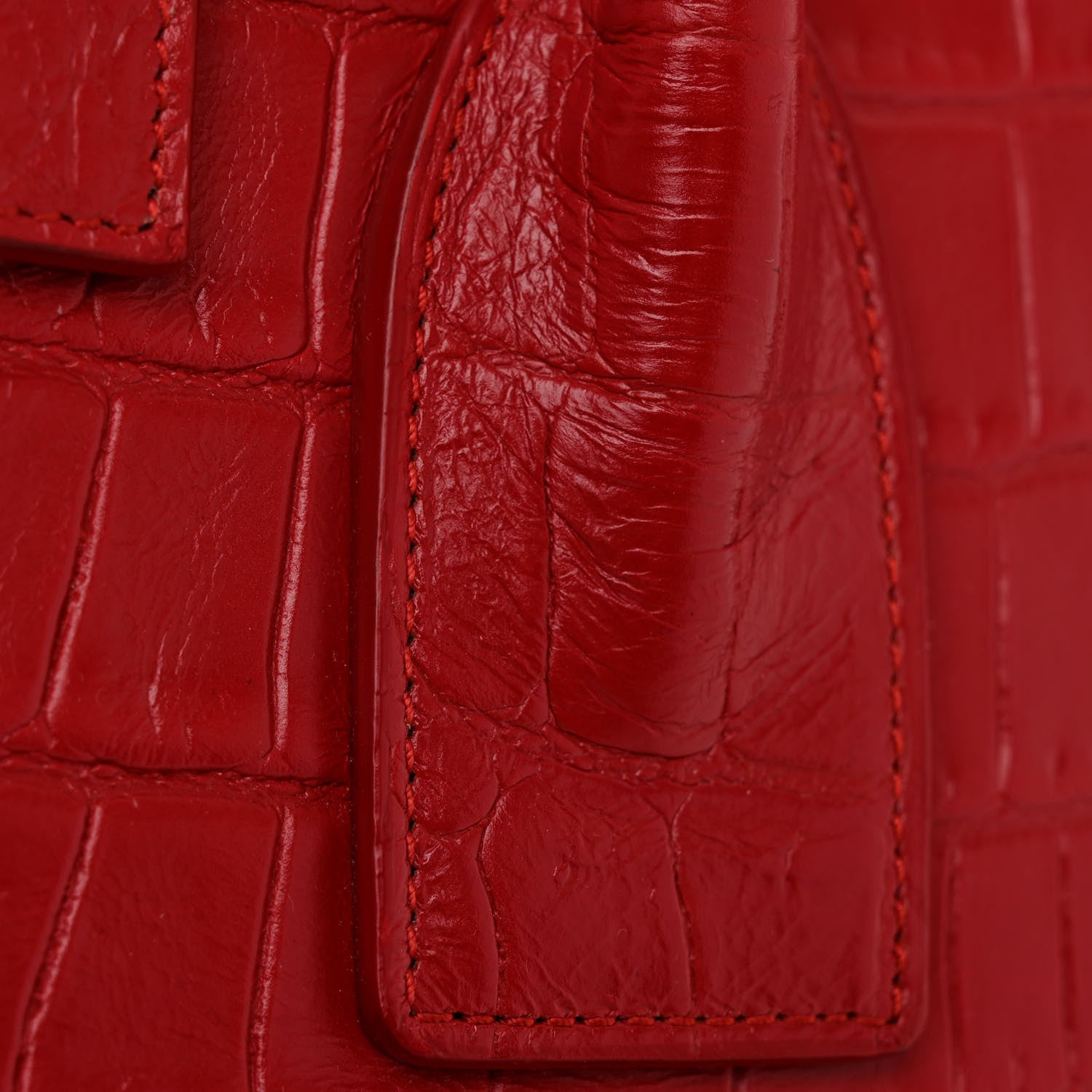Saint Laurent Calfskin Crocodile Embossed Small Sac De Jour Red 8 of 10
