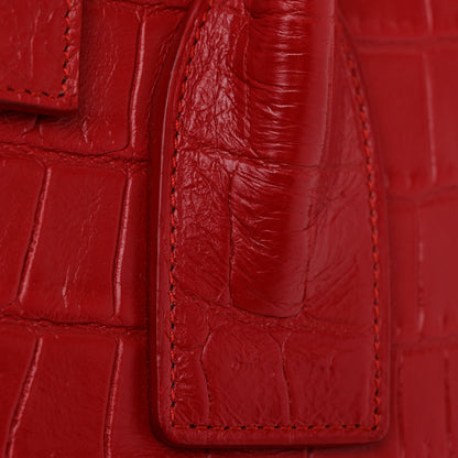 Saint Laurent Calfskin Crocodile Embossed Small Sac De Jour Red 8 of 10