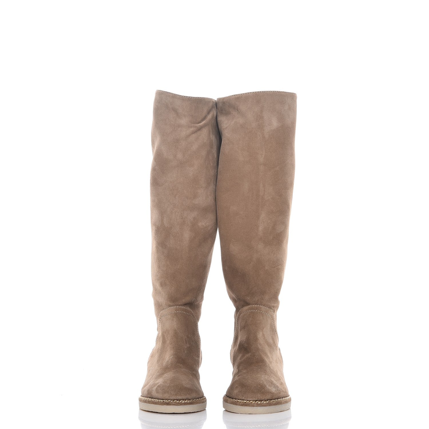 Chanel Suede Calfskin Chain Around High Boots 36 Beige 2 of 8