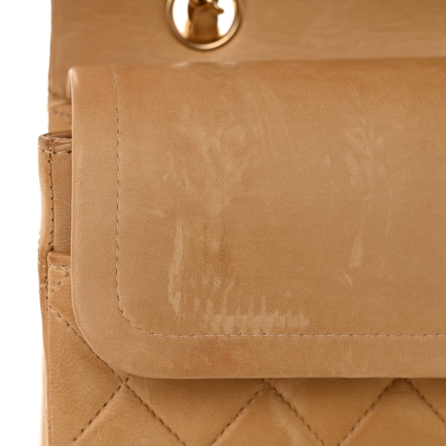 Lambskin Quilted Medium Double Flap Beige