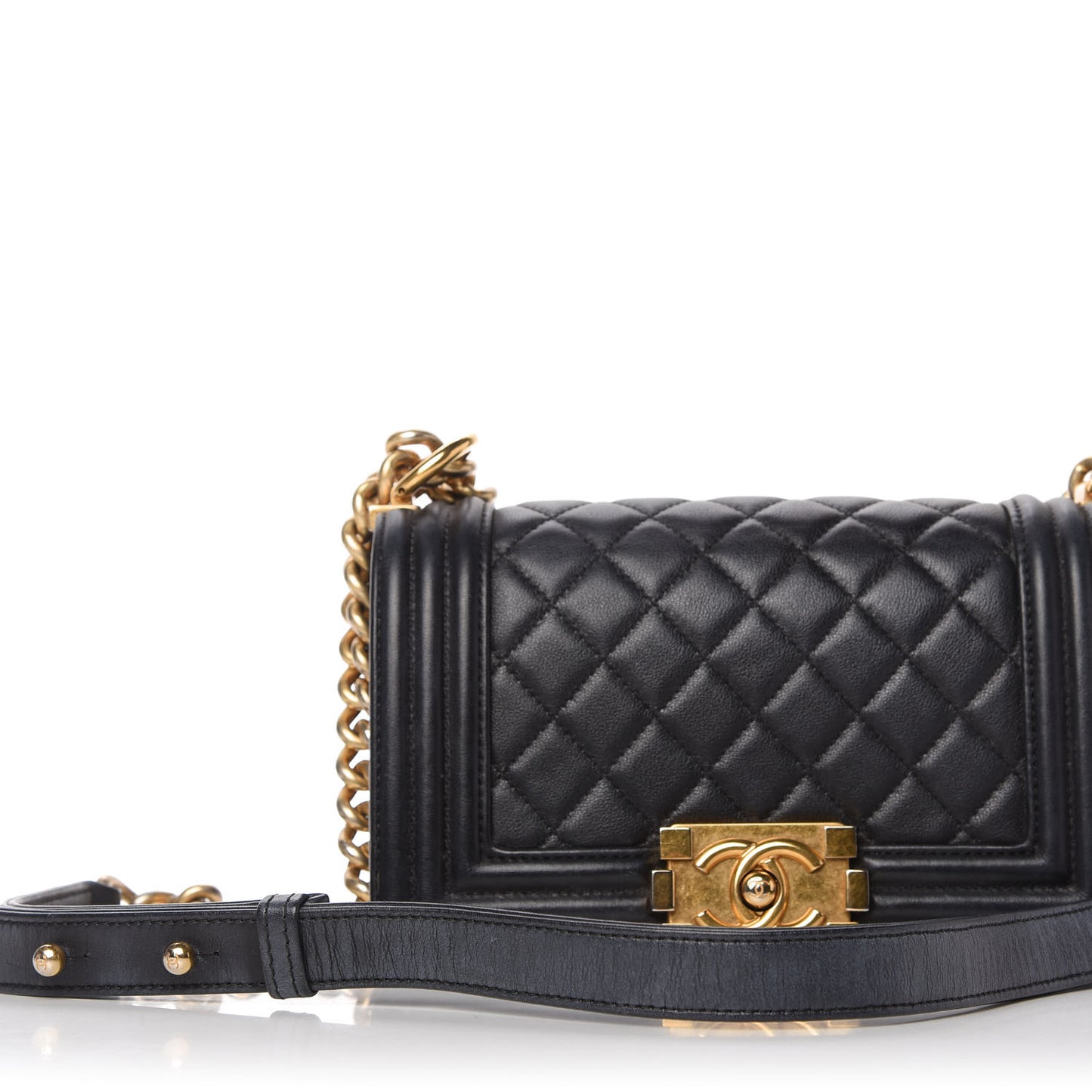 Calfskin Quilted Small Boy Flap Black