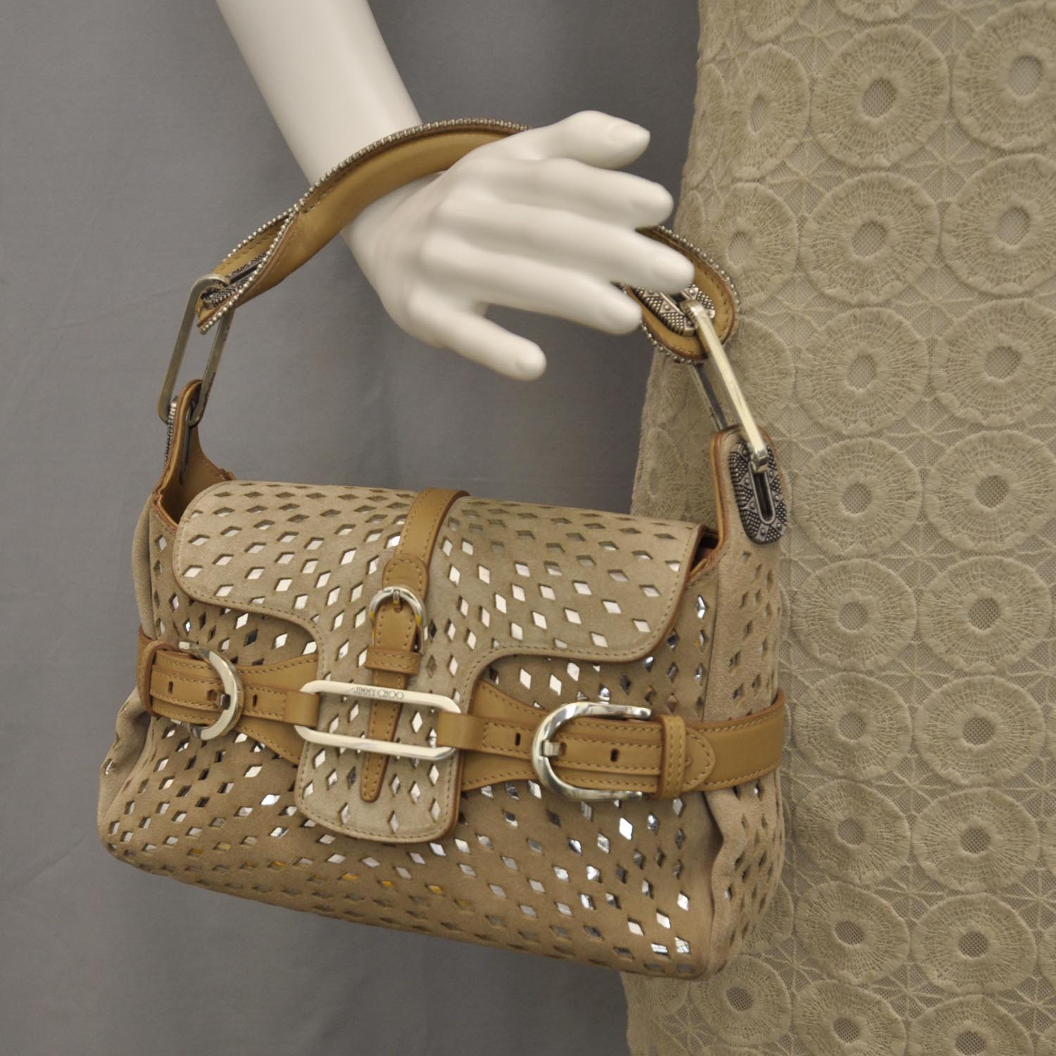 Jimmy Choo Suede Torquay Beige Silver 2 of 8