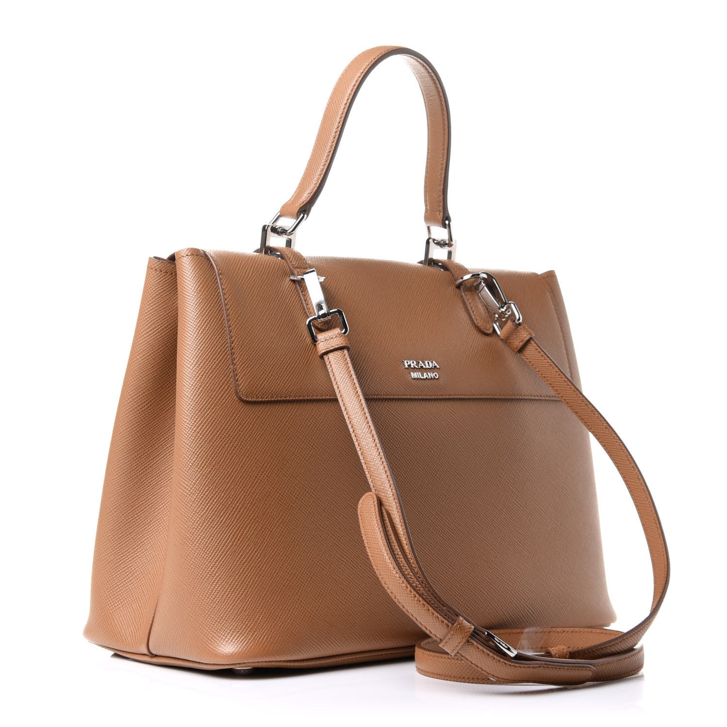 Saffiano Cuir Convertible Top Handle Tote Caramel