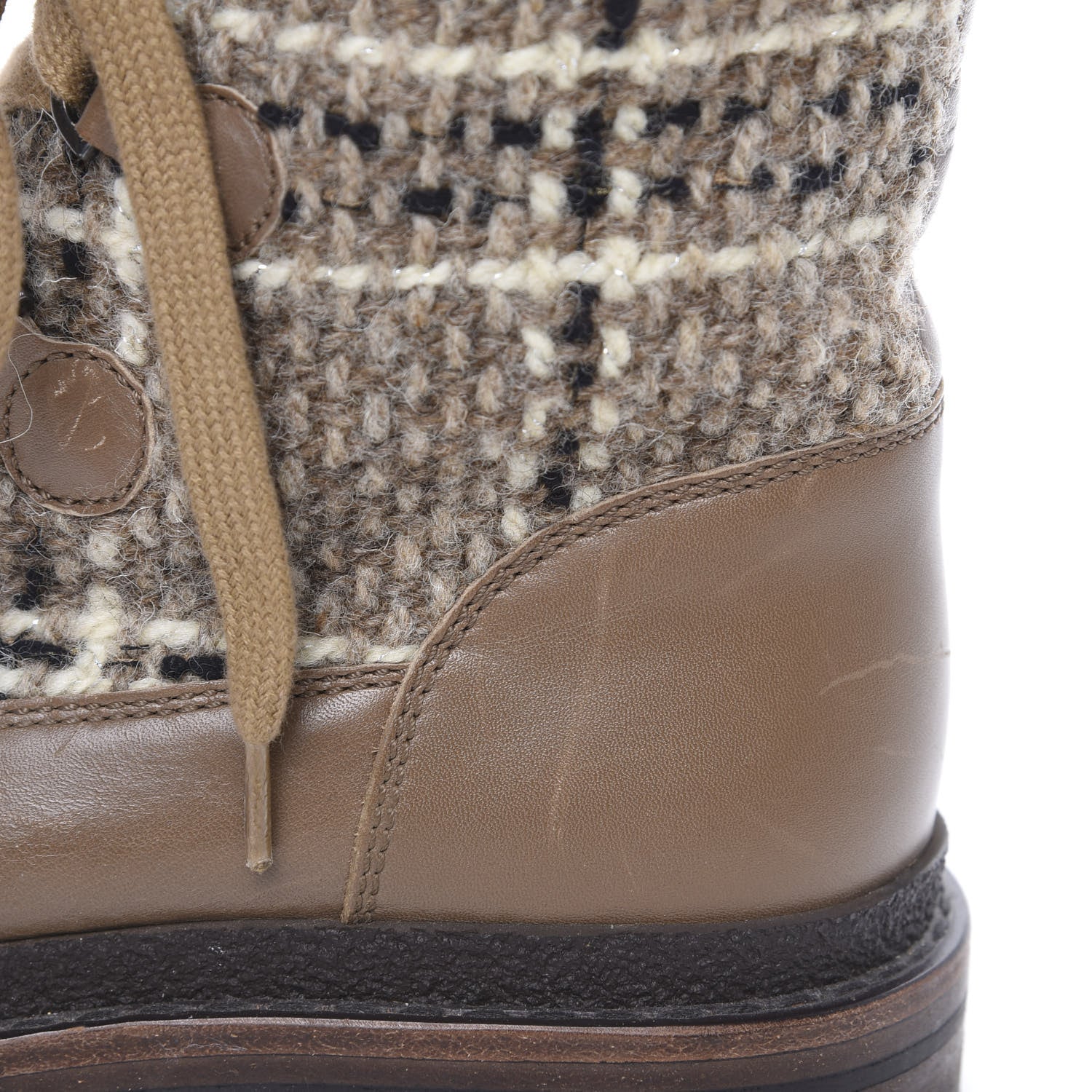Chanel Tweed Shearling Lace Up Short Boots 38.5 Beige 9 of 9