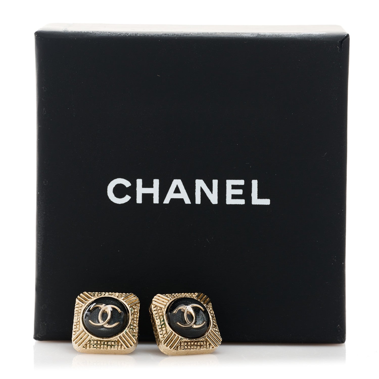 Chanel Metal Resin CC Square Earrings Gold Black 5 of 5