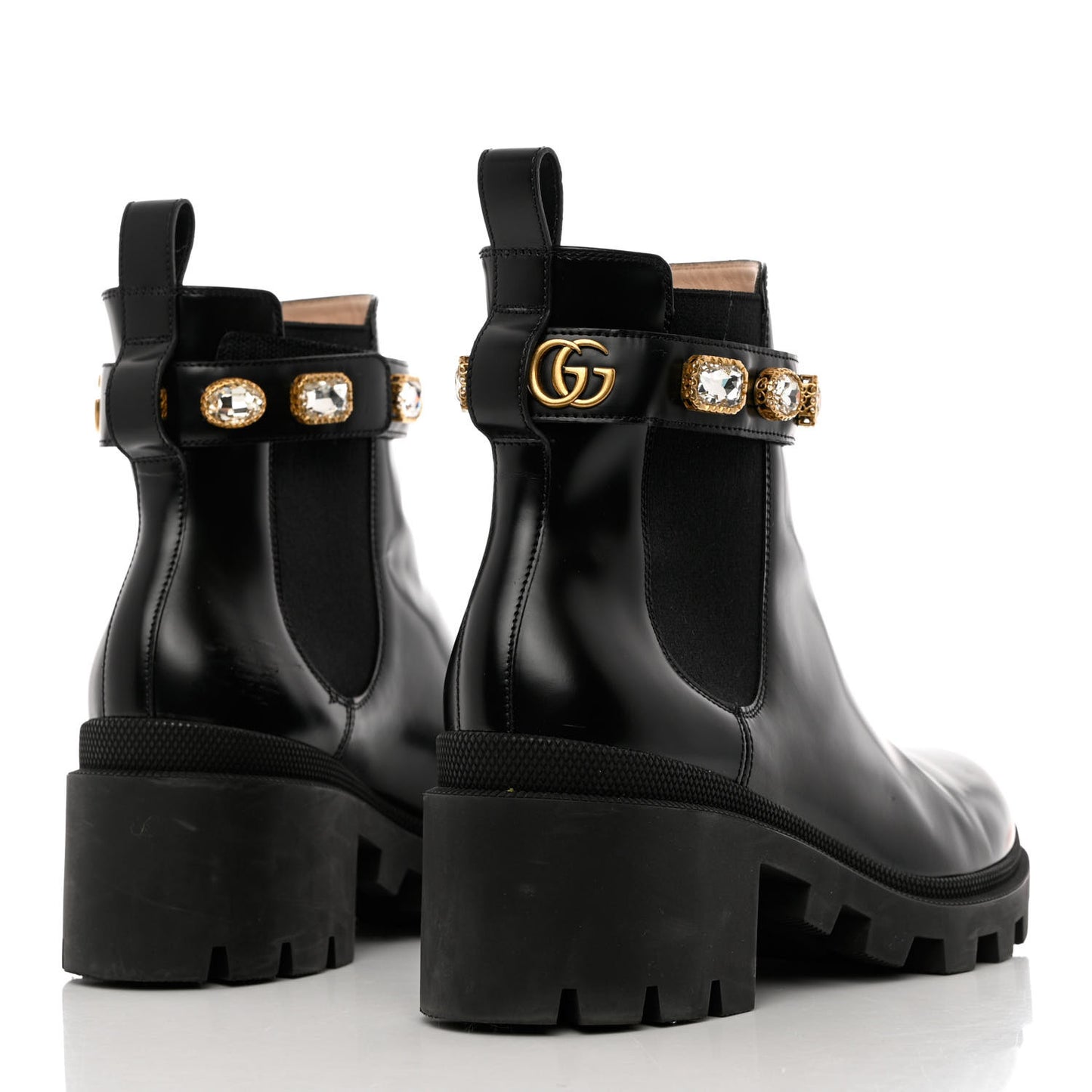 Calfskin Crystal GG Trip Chelsea Ankle Boots 41 Black