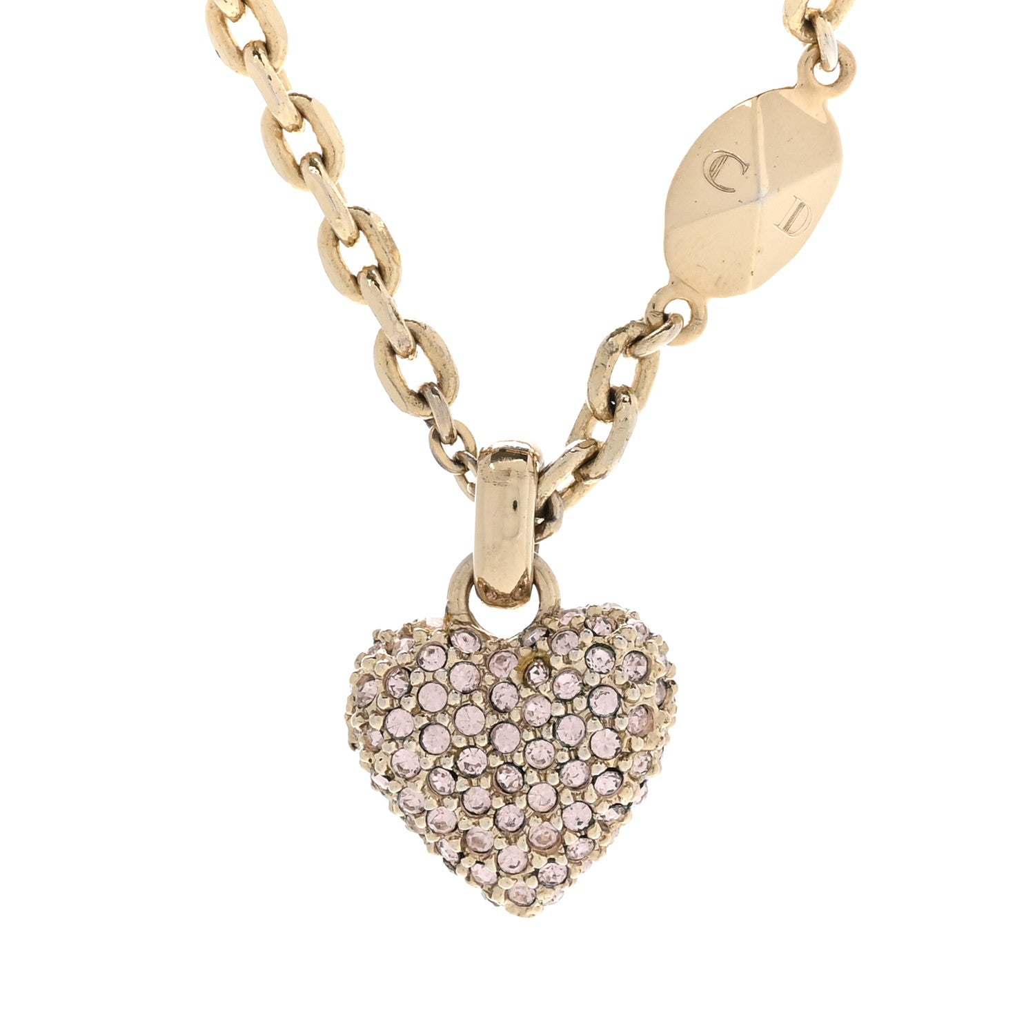 Christian Dior Metal Crystal Logo Heart Pendant Necklace Gold 4 of 6