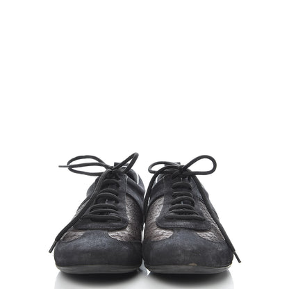 Louis Vuitton Suede Monogram Embossed Sneakers 38.5 Black 2 of 11