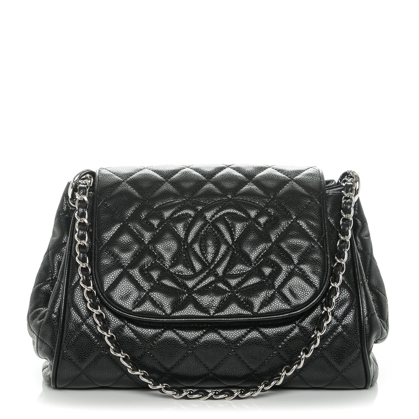 Caviar Quilted Timeless Accordion Flap Black