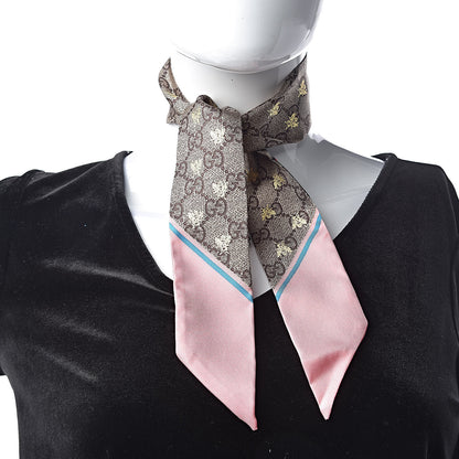 Gucci Silk Twill GG Monogram GG Bee Neck Bow Scarf Roseate Sky Blue 2 of 4