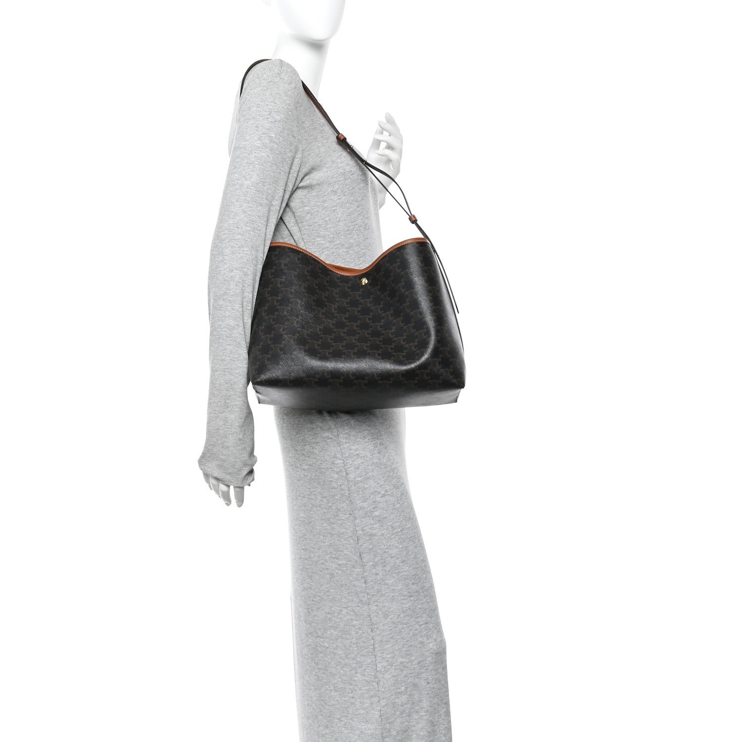 Celine Triomphe Canvas Calfskin Shopper Tote Tan 2 of 12