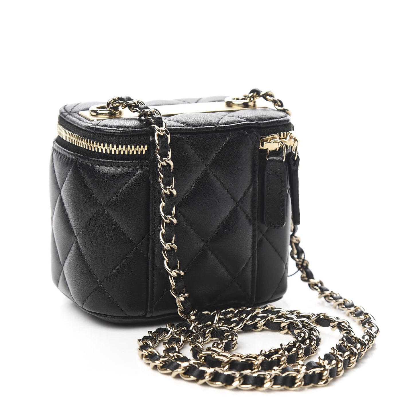 Lambskin Quilted Trendy Mini Vanity Case With Chain Black