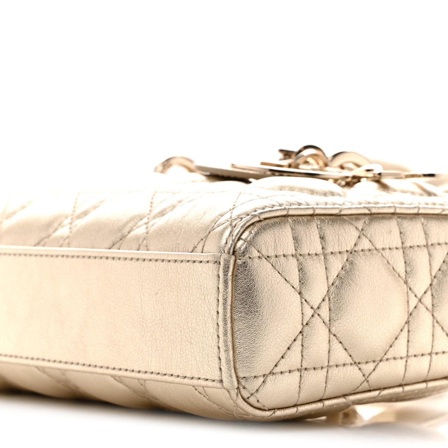 Metallic Lambskin Cannage Small Lady D-Joy Gold