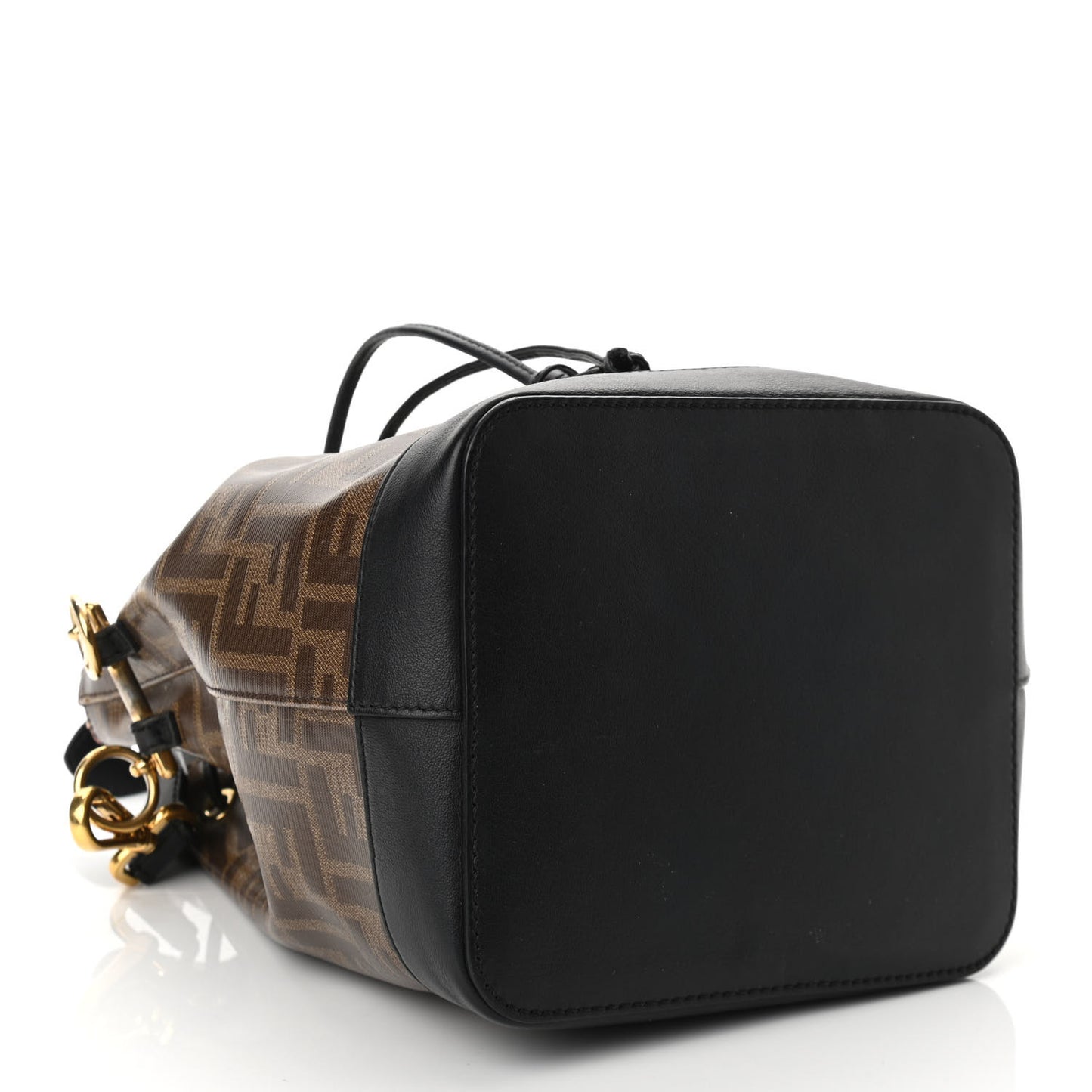Glazed Fabric Vitello Grace F is Fendi FF 1974 Stamp Patch Grande Mon Tresor Bucket Bag Mogano Panna Black