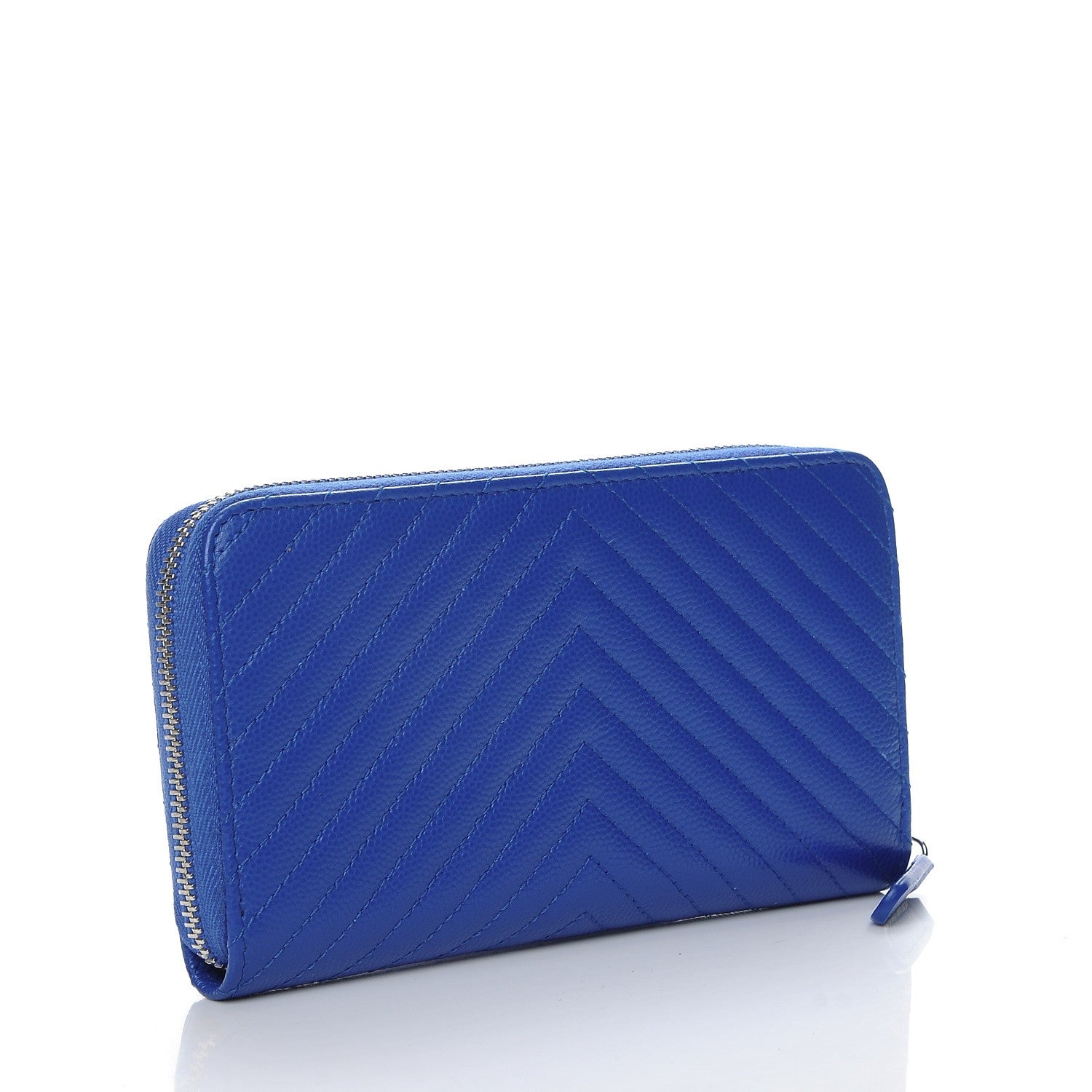 Chanel Caviar Chevron Quilted Small Zip Around Wallet Bright Blue 3 of 9