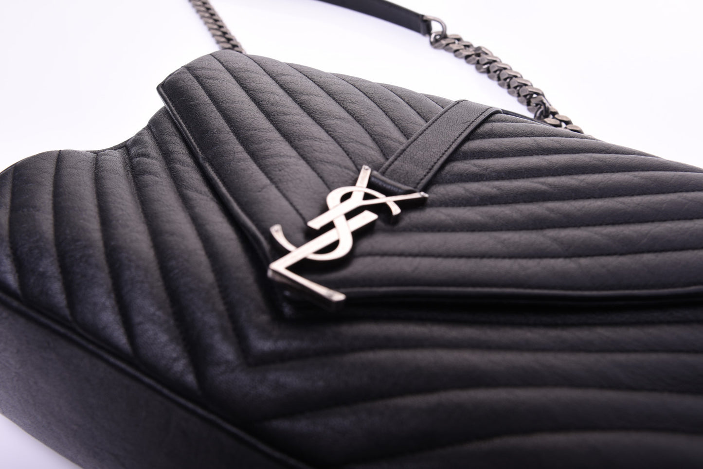 Sheepskin Matelasse Chevron Monogram Large College Satchel Black