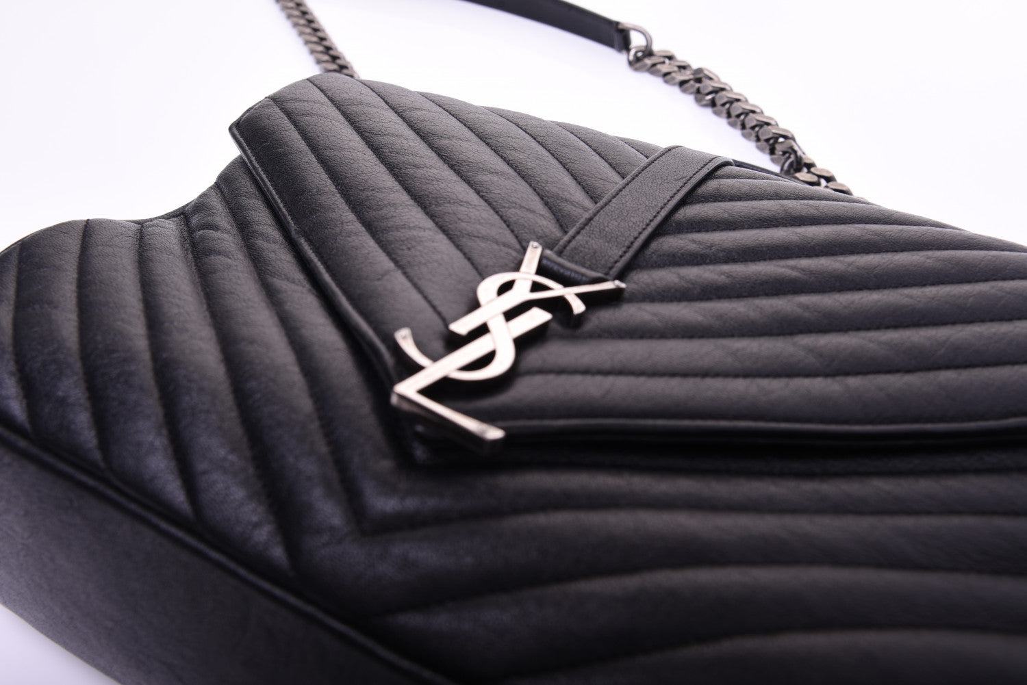 Saint Laurent Sheepskin Matelasse Chevron Monogram Large College Satchel Black 23 of 31