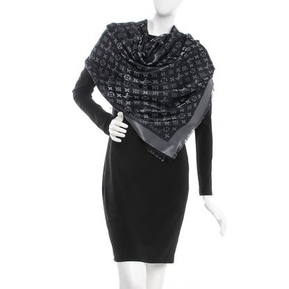 Louis Vuitton Silk Lurex Wool Monogram Shine Shawl Black 2 of 4