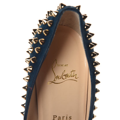 Christian Louboutin Veau Velours Calf Hair Leopard Lady Peep Spikes VIP 150 Pumps 39.5 Blue Khol Bronze 6 of 7