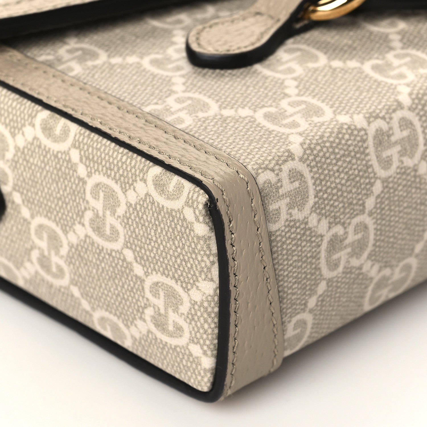 Gucci GG Supreme Monogram Textured Dollar Calfskin Mini Horsebit 1955 Shoulder Bag Beige Mystic White Oatmeal 8 of 10