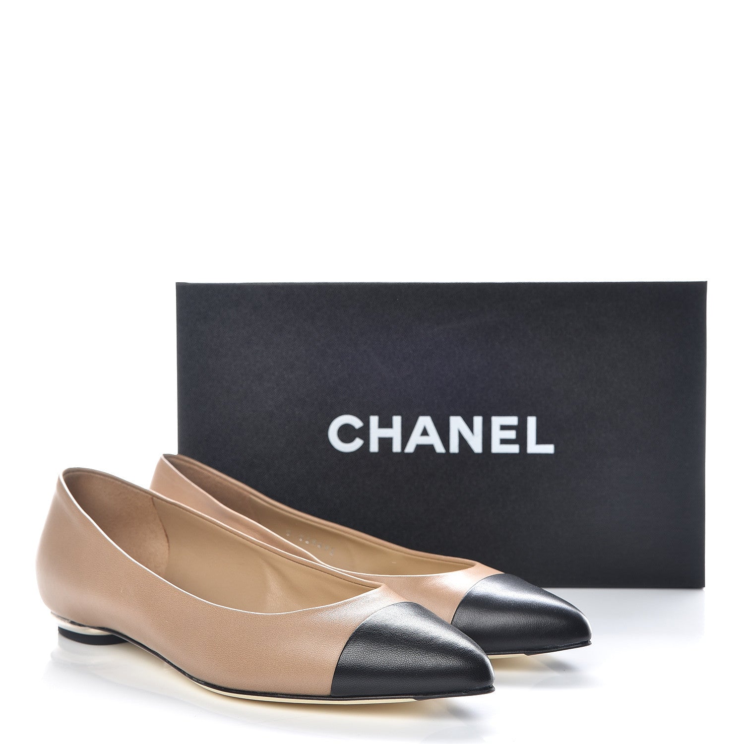 Chanel Lambskin Coco Line Pointed Toe Ballerina Flats 37 Beige Black 9 of 9