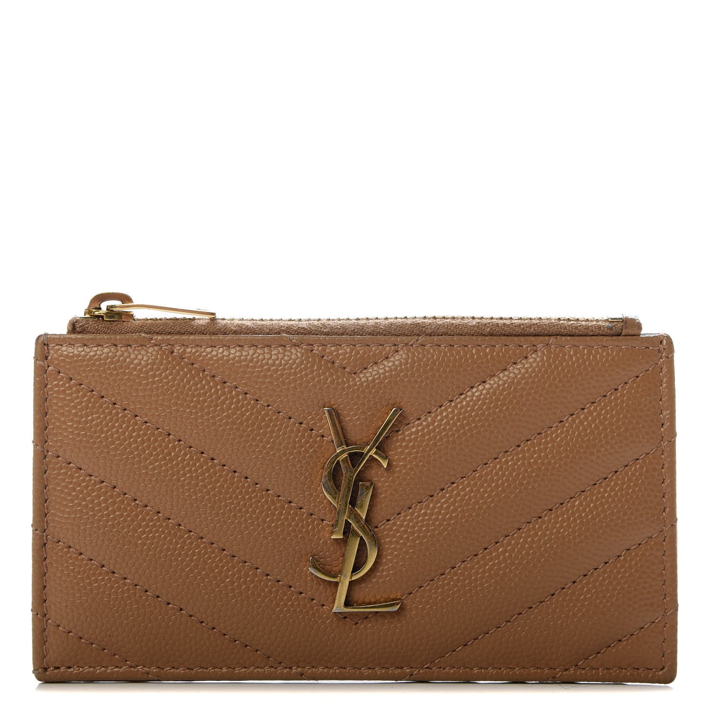 Grain De Poudre Matelasse Chevron Monogram Fragments Zippered Card Case Cork