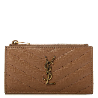 Saint Laurent Grain De Poudre Matelasse Chevron Monogram Fragments Zippered Card Case Cork 1 of 7