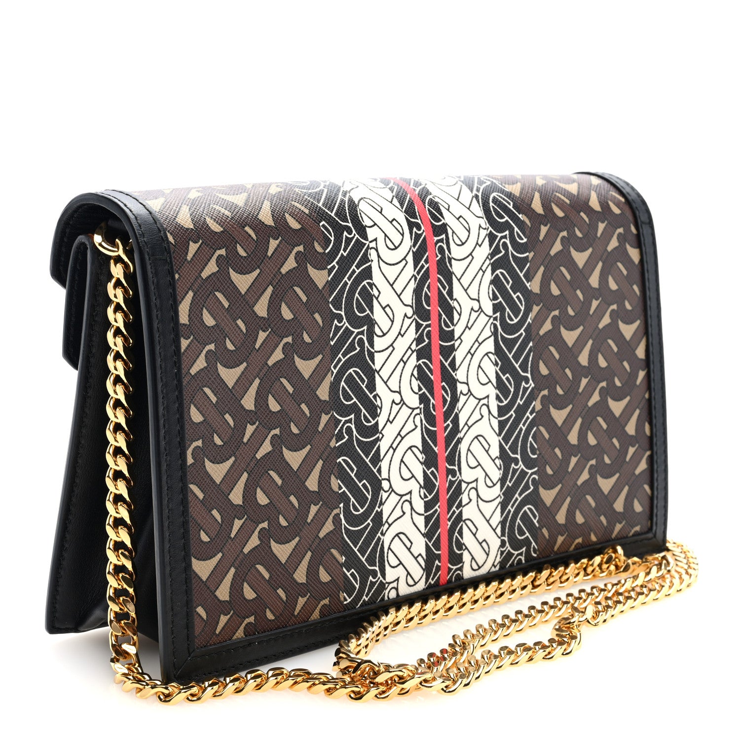 Burberry E-Canvas Monogram Stripe Small TB Envelope Clutch Bridle Brown 3 of 9