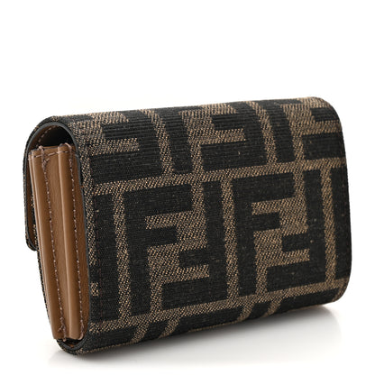 Fendi Fabric Jacquard FF 1974 Flap Card Holder Tobacco Moro 3 of 8