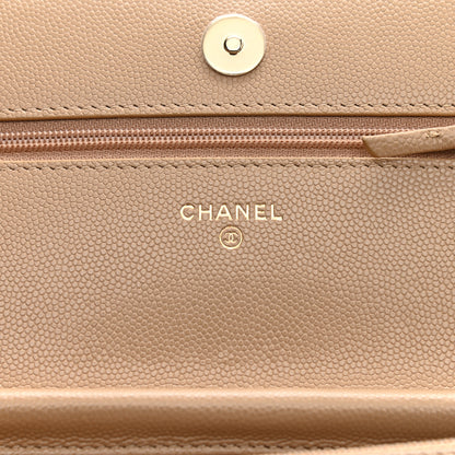 Chanel Caviar Quilted Crystal CC Wallet On Chain WOC Beige 6 of 10