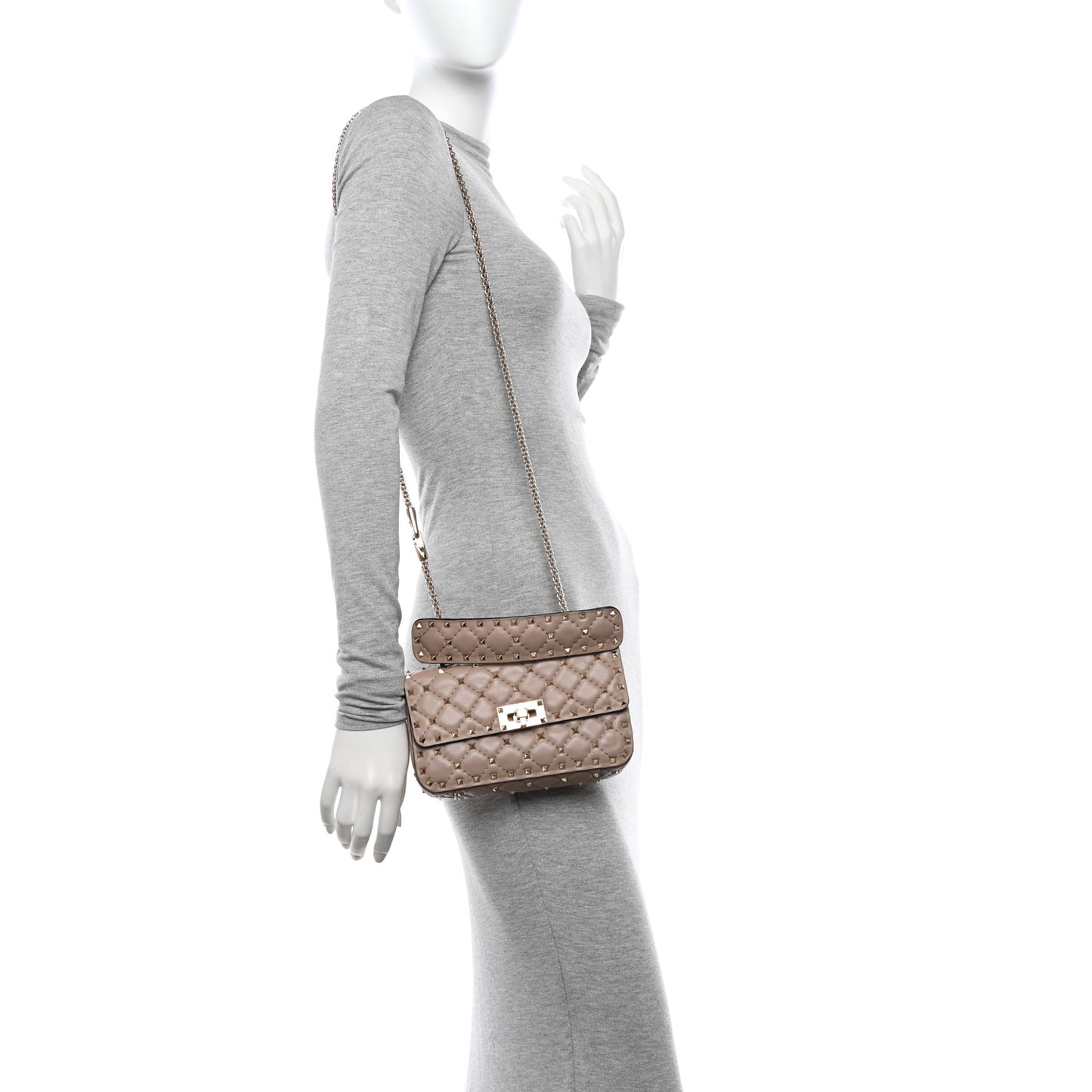 Nappa Small Rockstud Spike Shoulder Bag Poudre