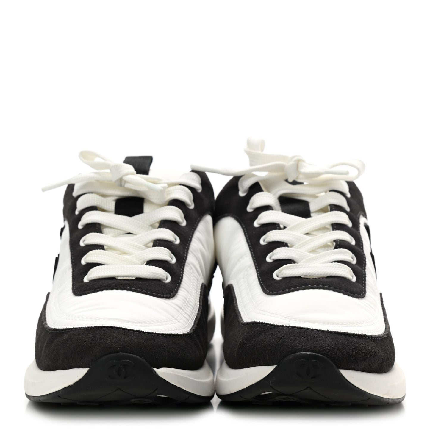 Nylon Suede Calfskin CC Sneakers 40 White Dark Grey