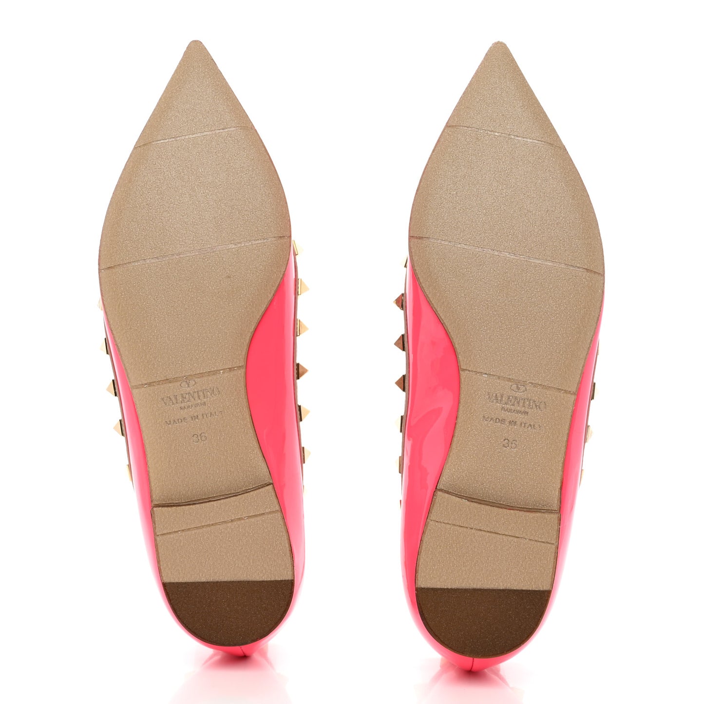 Patent Nappa Rockstud Ballerina Flats 36 Fuxia Fluo Poudre