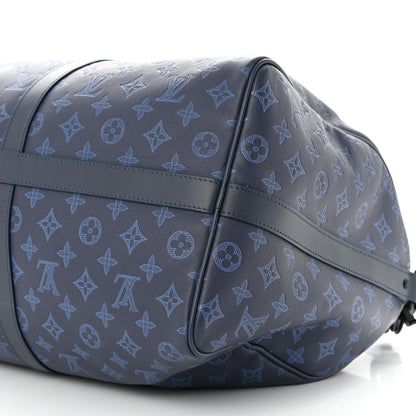 Louis Vuitton Calfskin Monogram Shadow Keepall Bandouliere 50 Navy 8 of 9