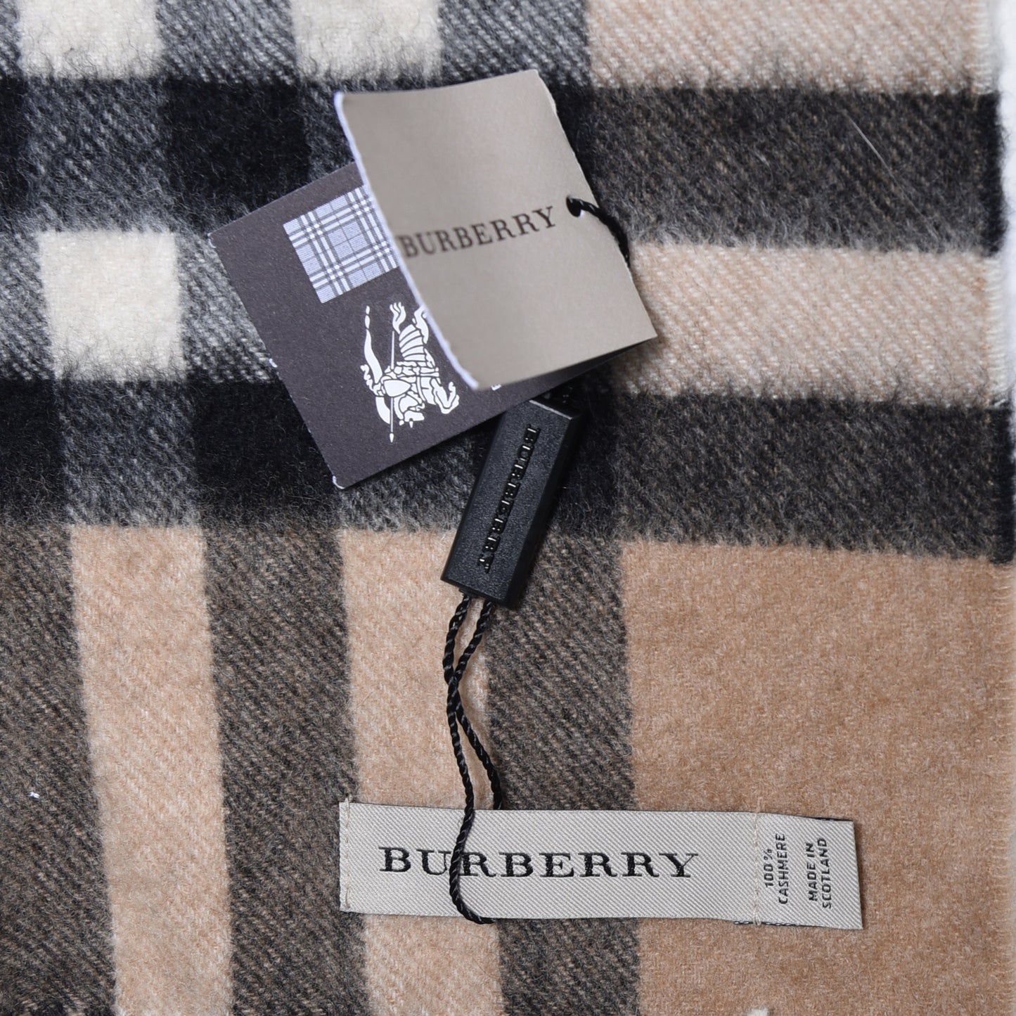 Cashmere Giant Check Skinny Fringe Scarf Camel