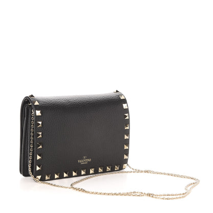 Valentino Garavani Pebbled Calfskin Rockstud Wallet on Chain Black 3 of 11