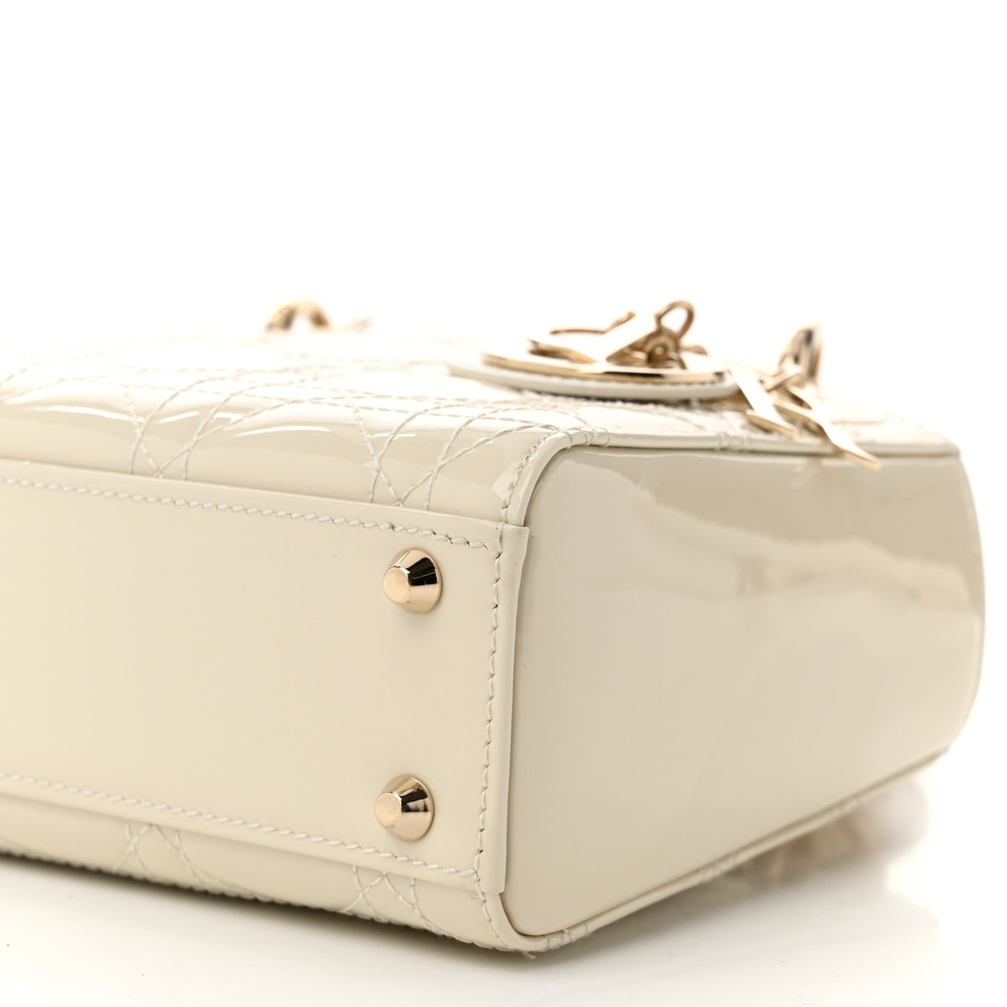 Patent Cannage Mini Lady Dior Ivory