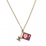 Chanel Enamel CC Stamp Necklace Gold Red Pink 1 of 10