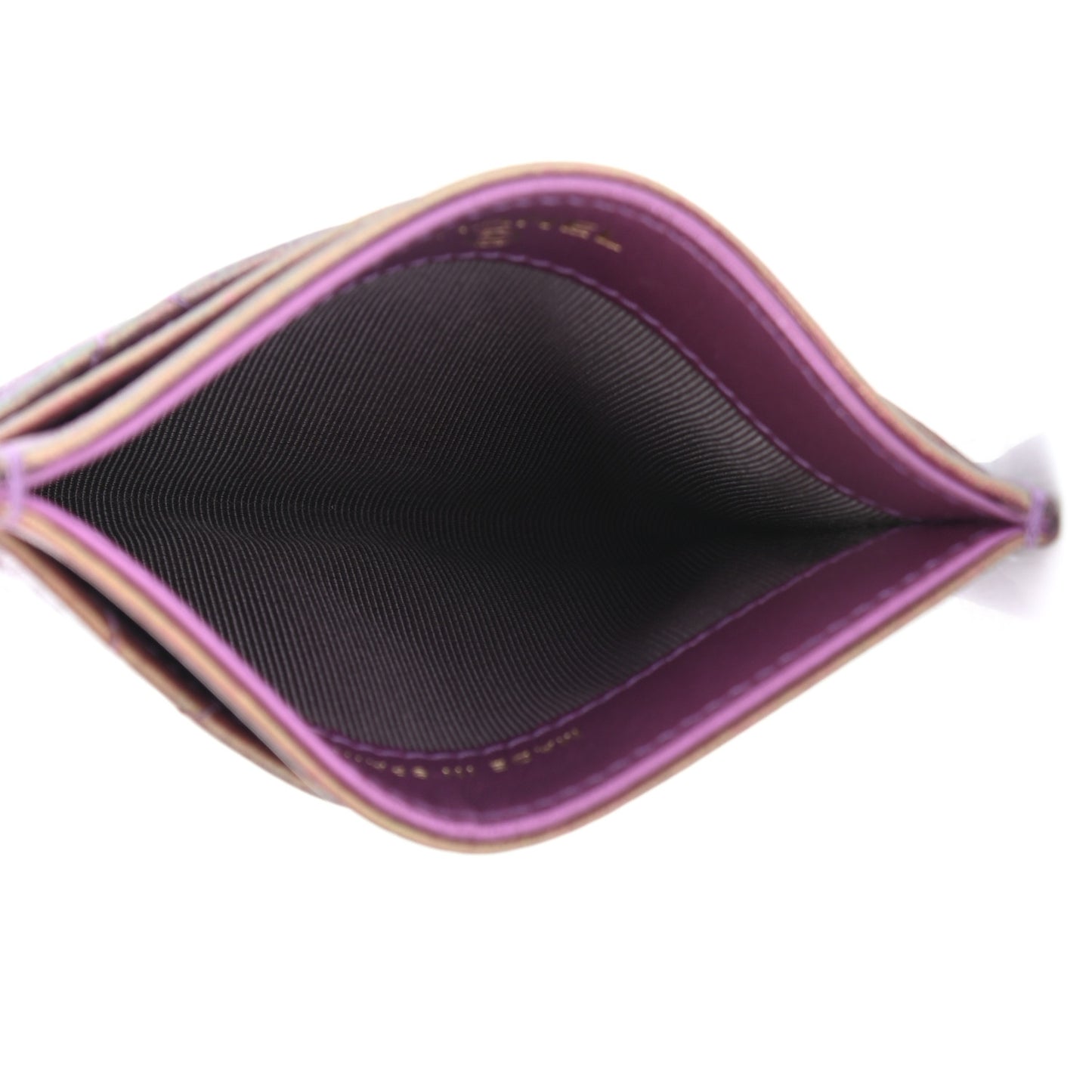 Iridescent Lambskin Quilted Card Holder Purple