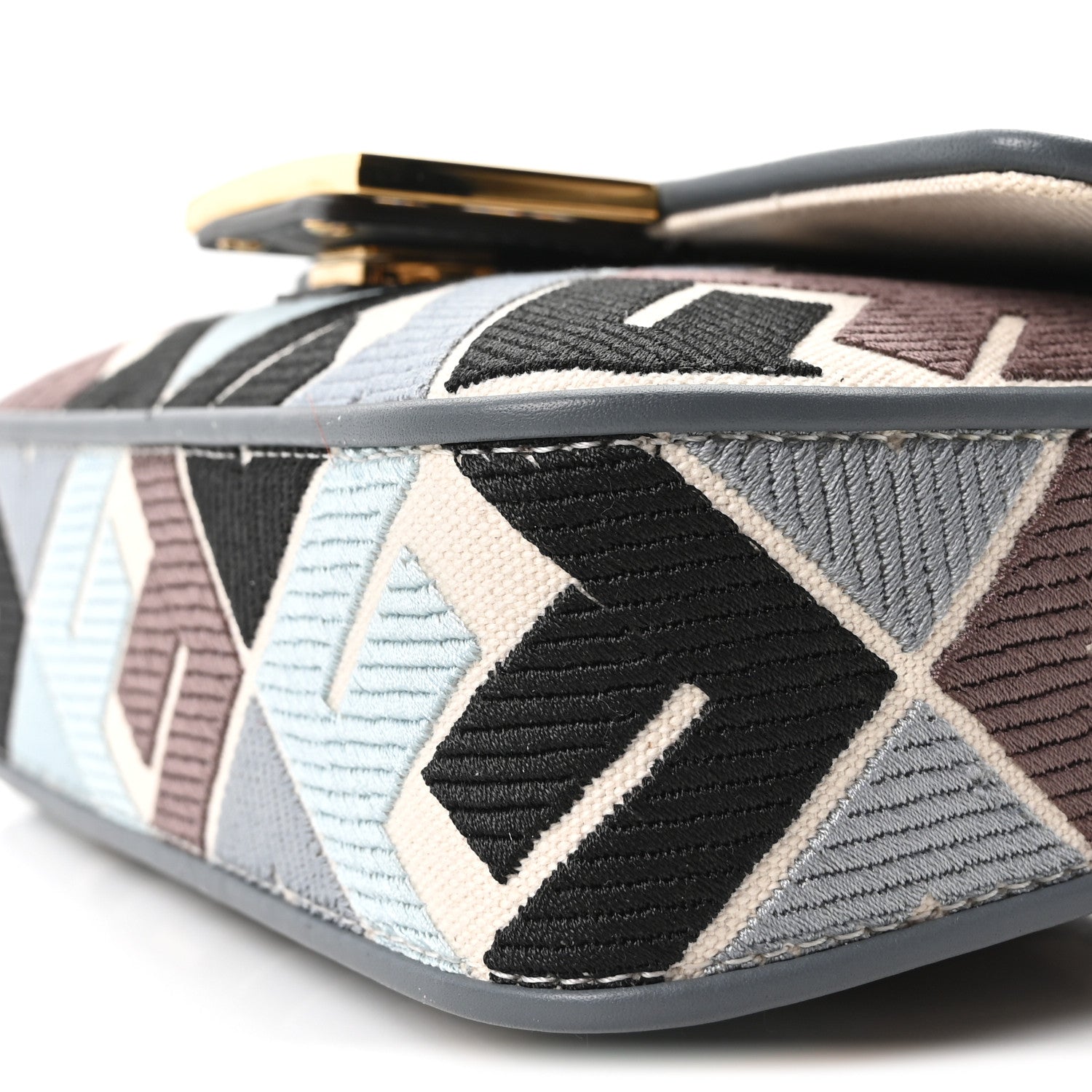 Fendi Canvas Vitello King Seta FF Embroidered Mini Baguette Anice Tortora 10 of 10