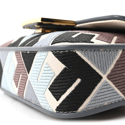 Fendi Canvas Vitello King Seta FF Embroidered Mini Baguette Anice Tortora 10 of 10